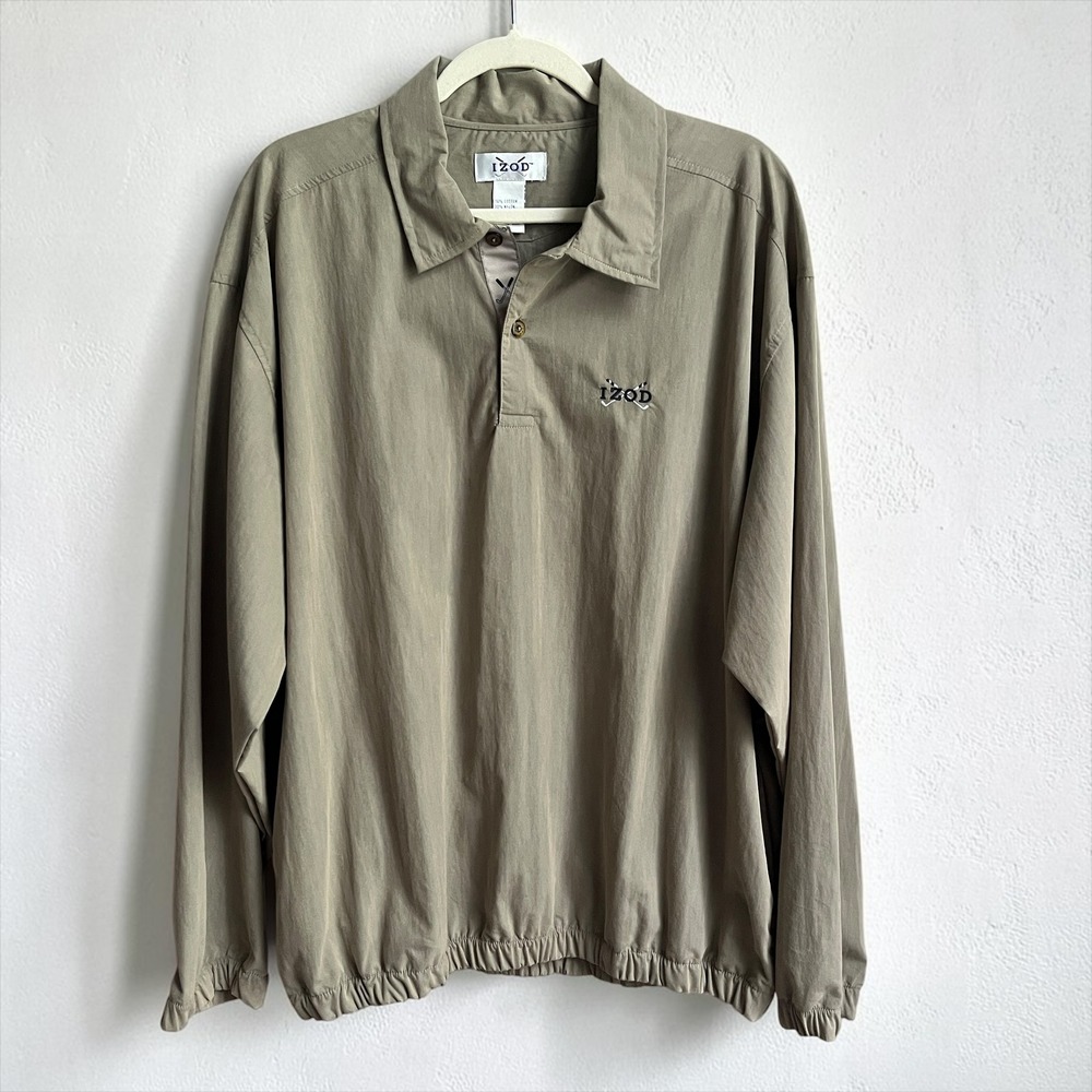Vintage Izod Golf Windbreaker Jacket Men's Large Olive Green Dad Neutral Utility
